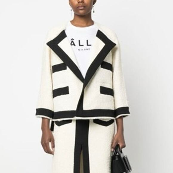 CALLAS MILANO Isabel Two-tone Bouclé Jacket In Weiss white and black sz 36 US 0